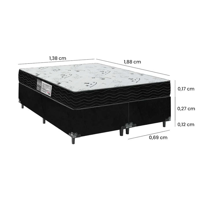 Cama Box Casal Bipartido + Colchão D33 One Face