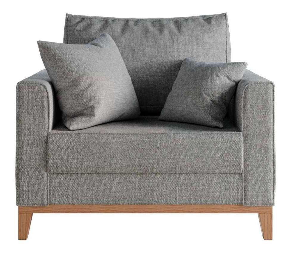 Poltrona Mobly Beny Pés E Base Em Madeira Linho Cotton Cinza