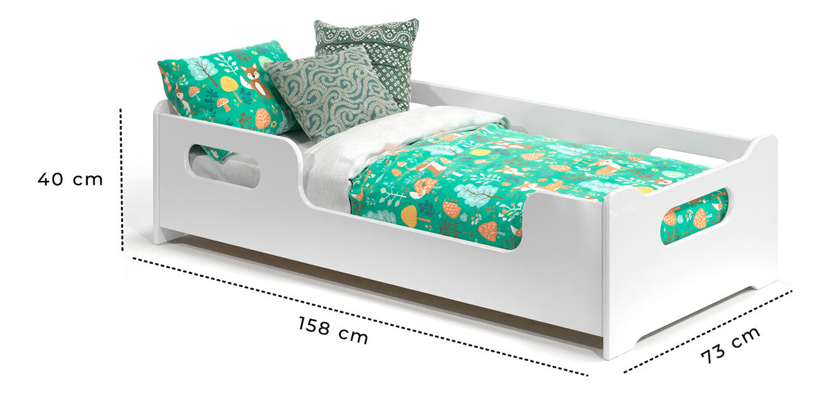 Mini Cama Infantil Montessoriana Encanto Para Quarto De Criança Menina E Menino Com Colchão E Proteção Lateral Cor Branco