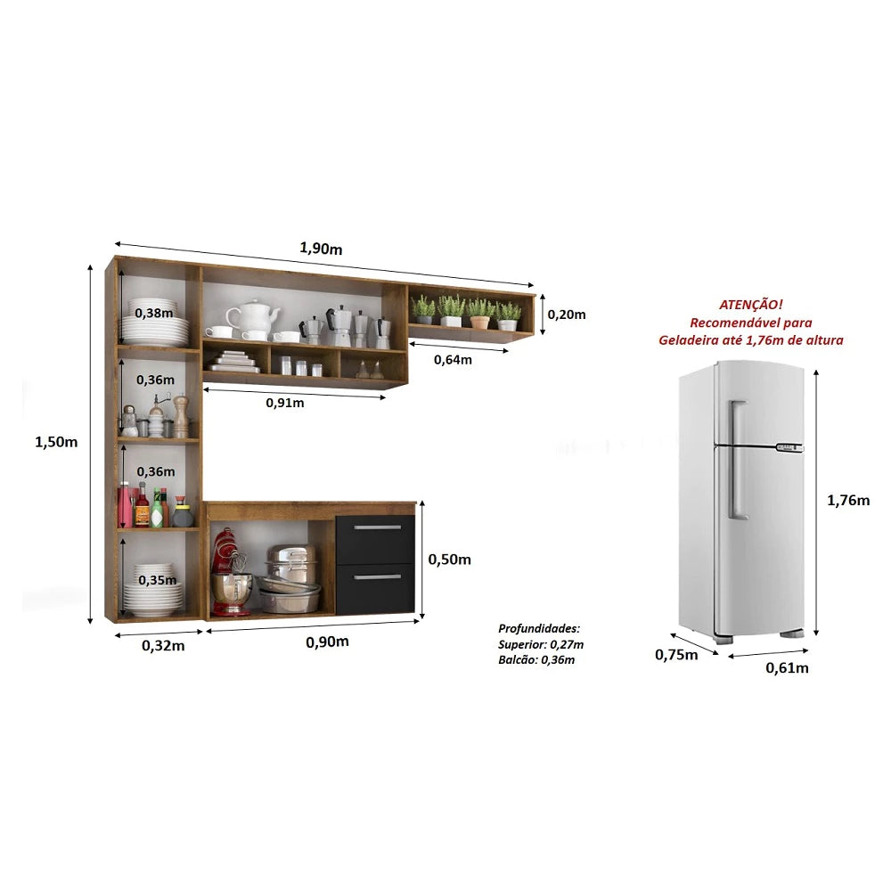 Armário Cozinha Compacta Lua 4 Portas 2 Gavetas