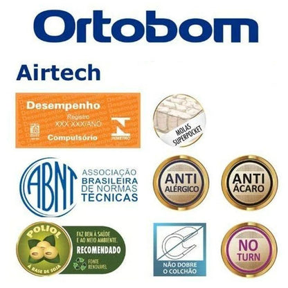 Cama Box com Baú Casal Bege e Colchão Ortobom Airtech Molas Ensacadas