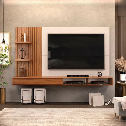 Painel Para Tv até 60 Polegadas Ripado com Nichos Bento Freijó/Off White