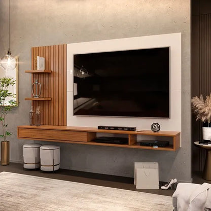 Painel Para Tv até 60 Polegadas Ripado com Nichos Bento Freijó/Off White