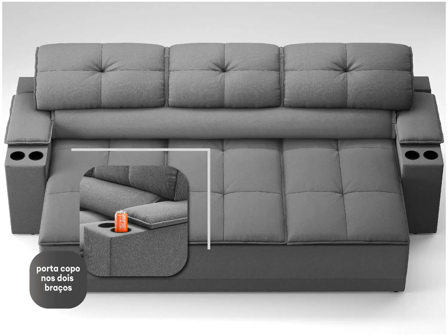 Sofá 3 Lugares Retrátil e Reclinável Tom com Porta-Copos Velosuede 2,05m