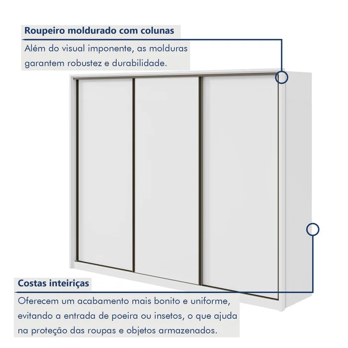 Guarda-Roupa Casal Spazio 3 Portas 6 Gavetas 100% MDF Branco