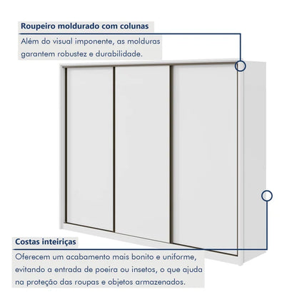 Guarda-Roupa Casal Spazio 3 Portas 6 Gavetas 100% MDF Branco