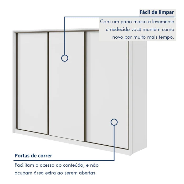 Guarda-Roupa Casal Spazio 3 Portas 6 Gavetas 100% MDF Branco