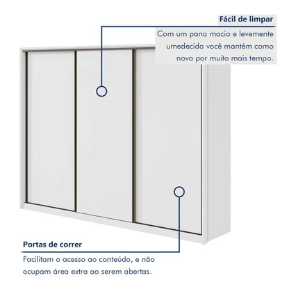 Guarda-Roupa Casal Spazio 3 Portas 6 Gavetas 100% MDF Branco