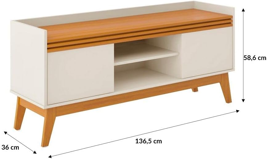 Rack para Tv até 50 Polegadas 2 Portas Ripado Astúrias 136cm Cor:off White/cedro