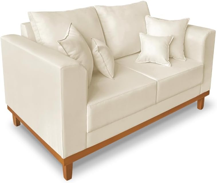 Sofá 2 Lugares Beny Base de Madeira Linho Cotton