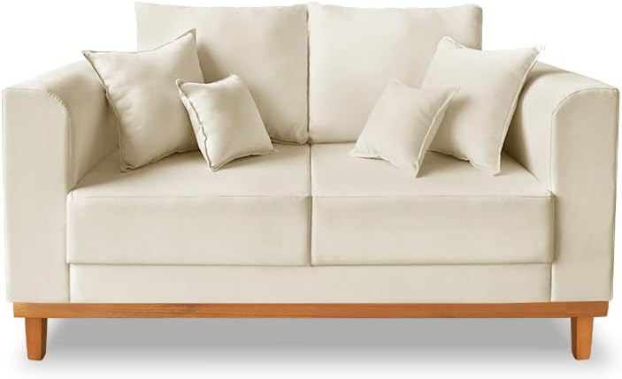 Sofá 2 Lugares Beny Base de Madeira Linho Cotton