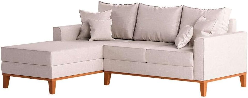 Sofá 3 Lugares Beny Com Chaise Esquerdo Linho Cru