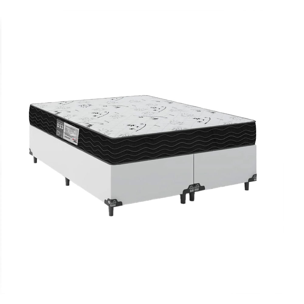 Cama Box Casal Bipartido + Colchão D33 One Face