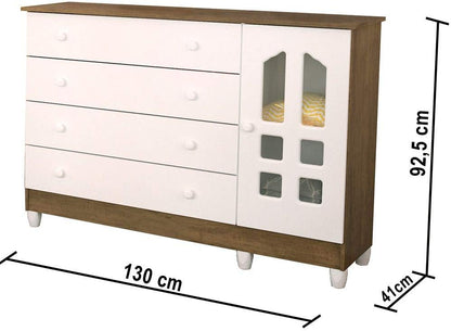 Cômoda Selena Grand 4 GV Amadeirado e Branco