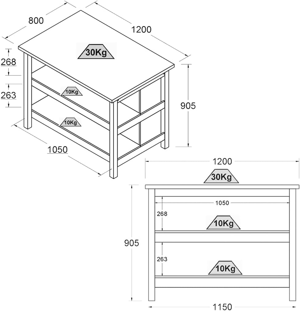 Ilha Cozinha Ditália 2 Prateleiras Preto Cd-1019