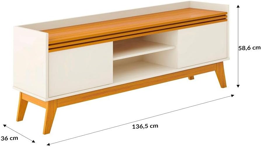 VIANOSSA - Rack ripado 2 Portas com Painel para Tv 50 Polegadas Astúrias 136cm Cor:off White/cedro