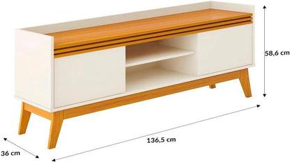 VIANOSSA - Rack ripado 2 Portas com Painel para Tv 50 Polegadas Astúrias 136cm Cor:off White/cedro