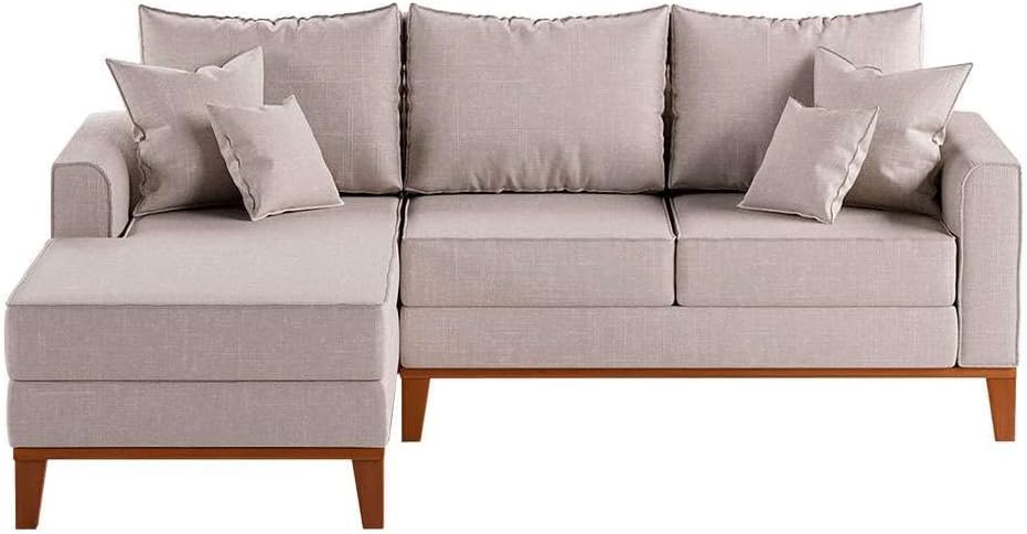 Sofá 3 Lugares Beny Com Chaise Esquerdo Linho Cru