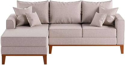 Sofá 3 Lugares Beny Com Chaise Esquerdo Linho Cru