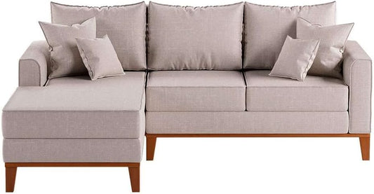 Sofá 3 Lugares Beny Com Chaise Esquerdo Linho Cru