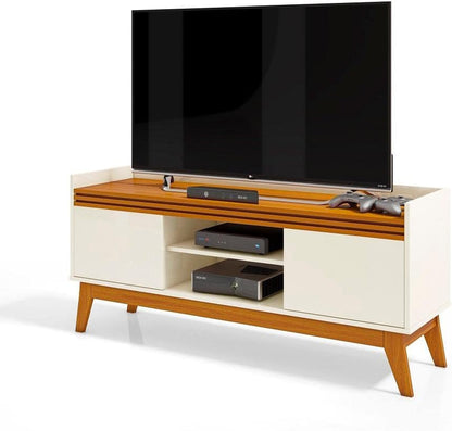 Rack para Tv até 50 Polegadas 2 Portas Ripado Astúrias 136cm Cor:off White/cedro