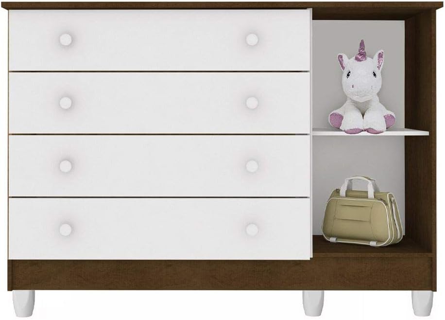 Cômoda Selena Grand 4 GV Amadeirado e Branco