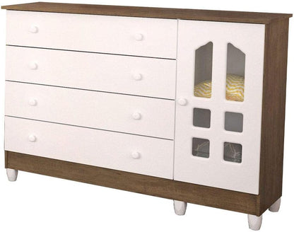 Cômoda Selena Grand 4 GV Amadeirado e Branco