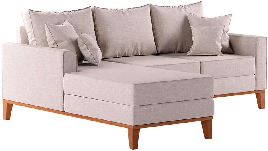 Sofá 3 Lugares Beny Com Chaise Esquerdo Linho Cru