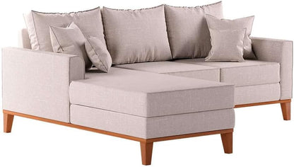 Sofá 3 Lugares Beny Com Chaise Esquerdo Linho Cru