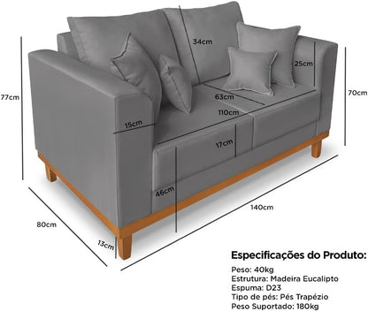 Sofá 2 Lugares Beny Base de Madeira Linho Cotton