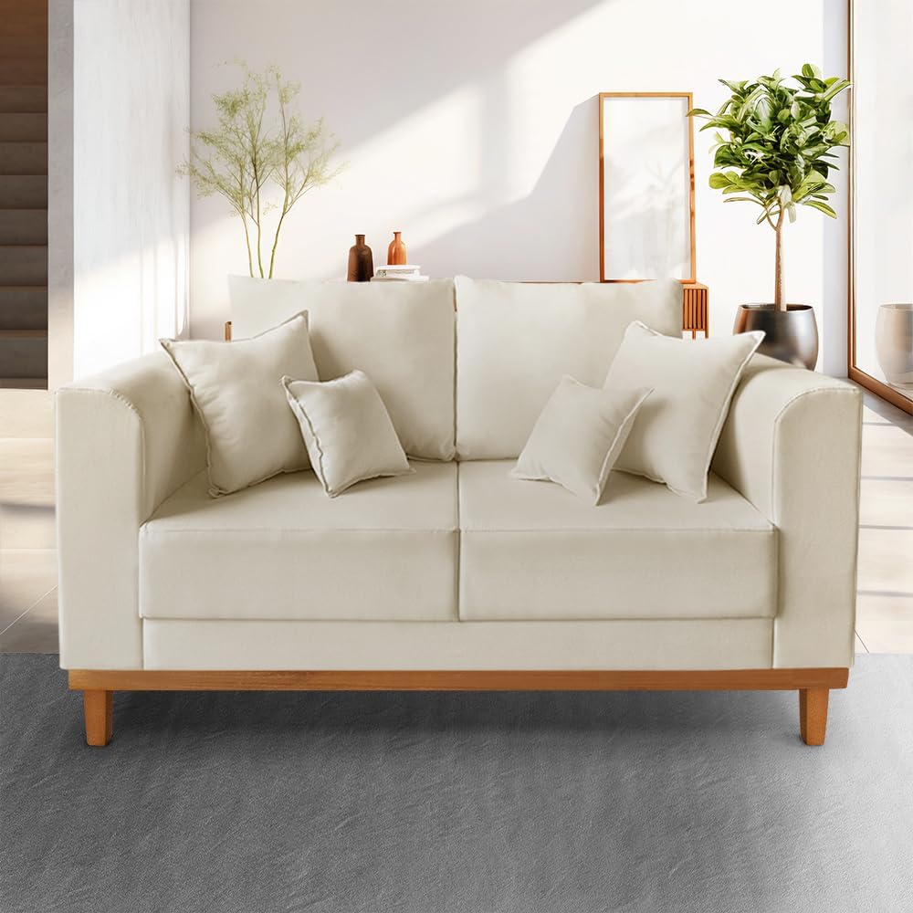 Sofá 2 Lugares Beny Base de Madeira Linho Cotton