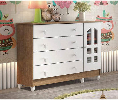 Cômoda Selena Grand 4 GV Amadeirado e Branco