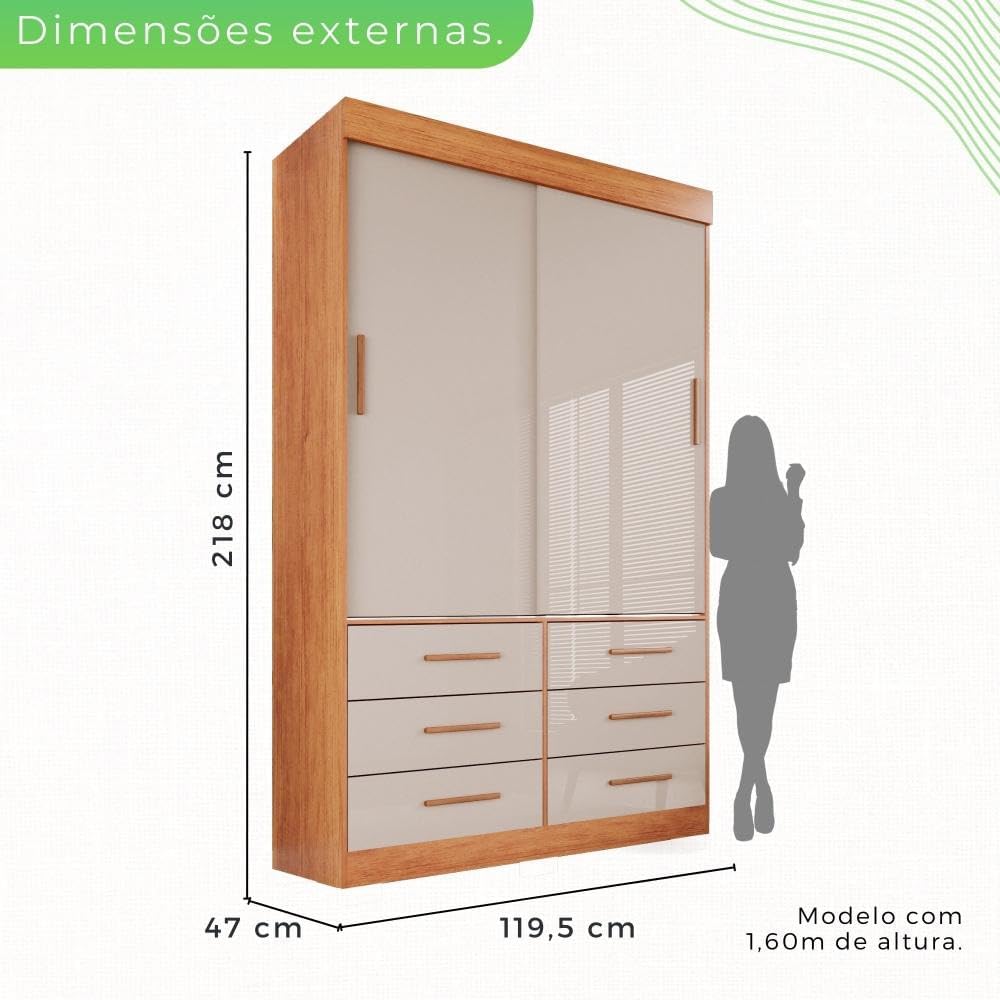 Guarda Roupa Solteiro 2 Portas 6 Gavetas Luana Sallêto Móveis