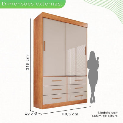 Guarda Roupa Solteiro 2 Portas 6 Gavetas Luana Sallêto Móveis