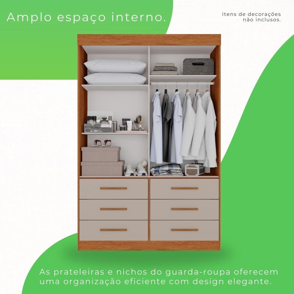 Guarda Roupa Solteiro 2 Portas 6 Gavetas Luana Sallêto Móveis