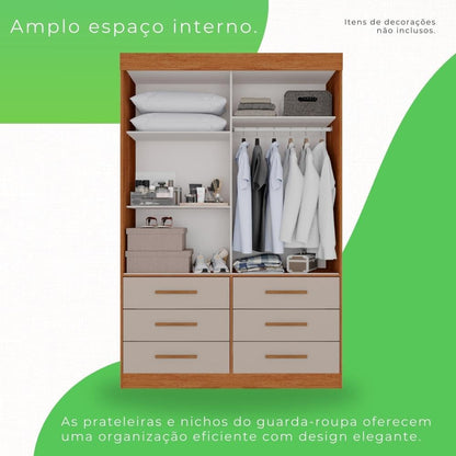 Guarda Roupa Solteiro 2 Portas 6 Gavetas Luana Sallêto Móveis