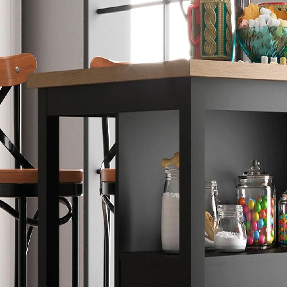 Ilha Cozinha Ditália 2 Prateleiras Preto Cd-1019