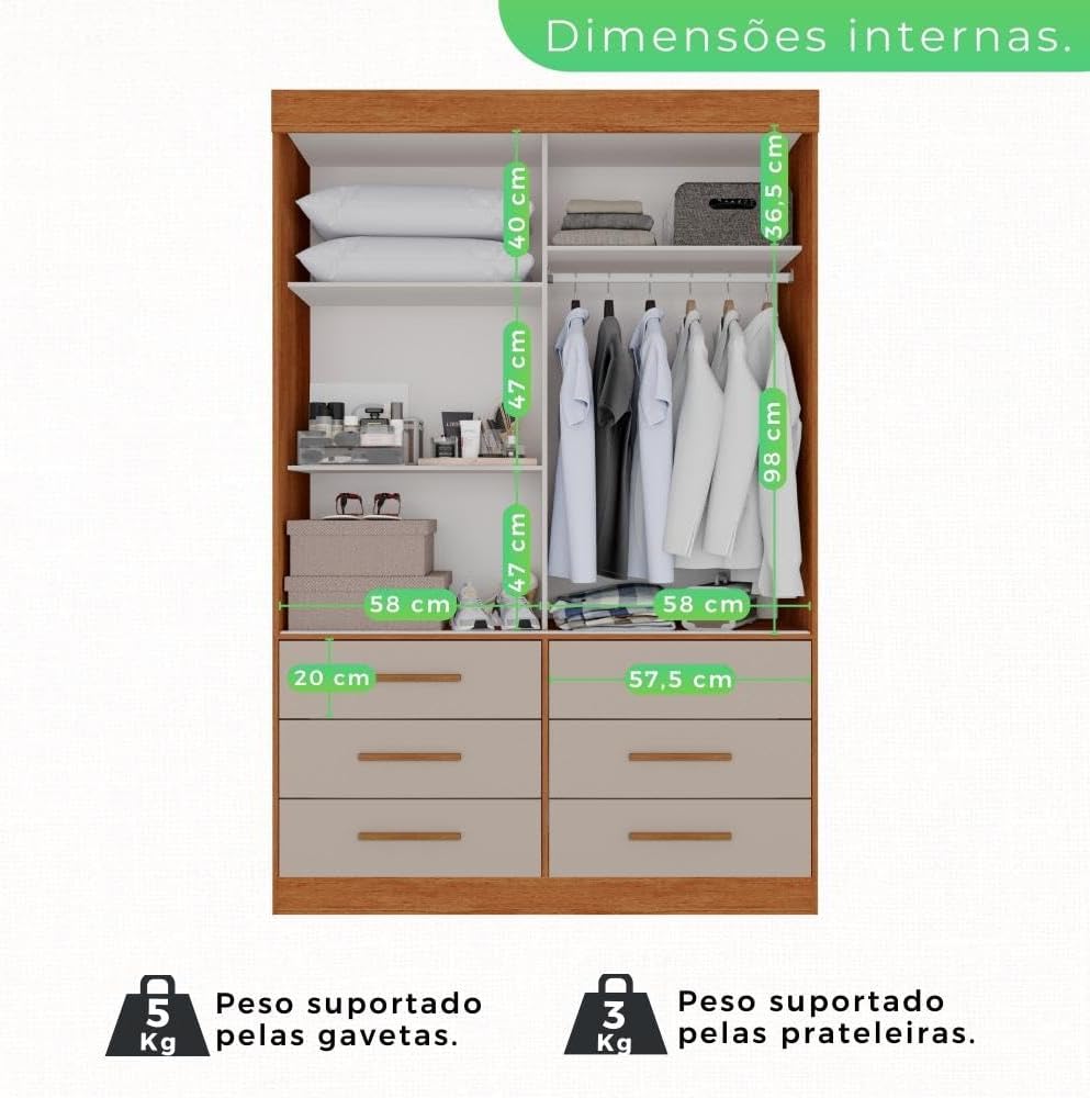 Guarda Roupa Solteiro 2 Portas 6 Gavetas Luana Sallêto Móveis