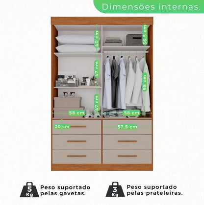 Guarda Roupa Solteiro 2 Portas 6 Gavetas Luana Sallêto Móveis