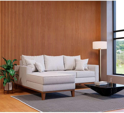 Sofá 3 Lugares Beny Com Chaise Esquerdo Linho Cru