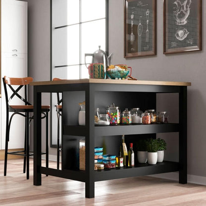 Ilha Cozinha Ditália 2 Prateleiras Preto Cd-1019