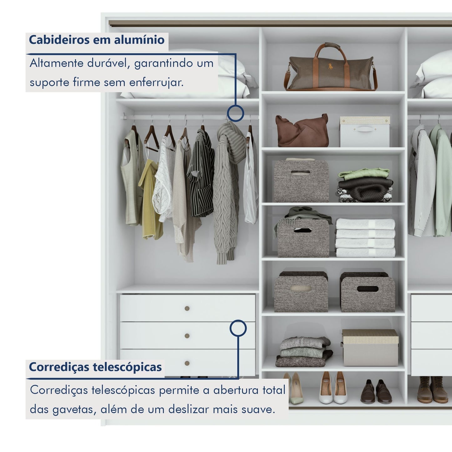 Guarda-Roupa Casal Spazio 3 Portas 6 Gavetas 100% MDF Branco