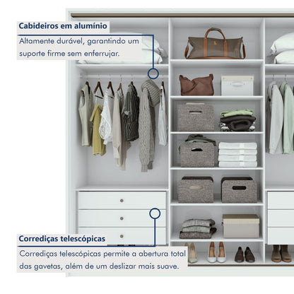 Guarda-Roupa Casal Spazio 3 Portas 6 Gavetas 100% MDF Branco