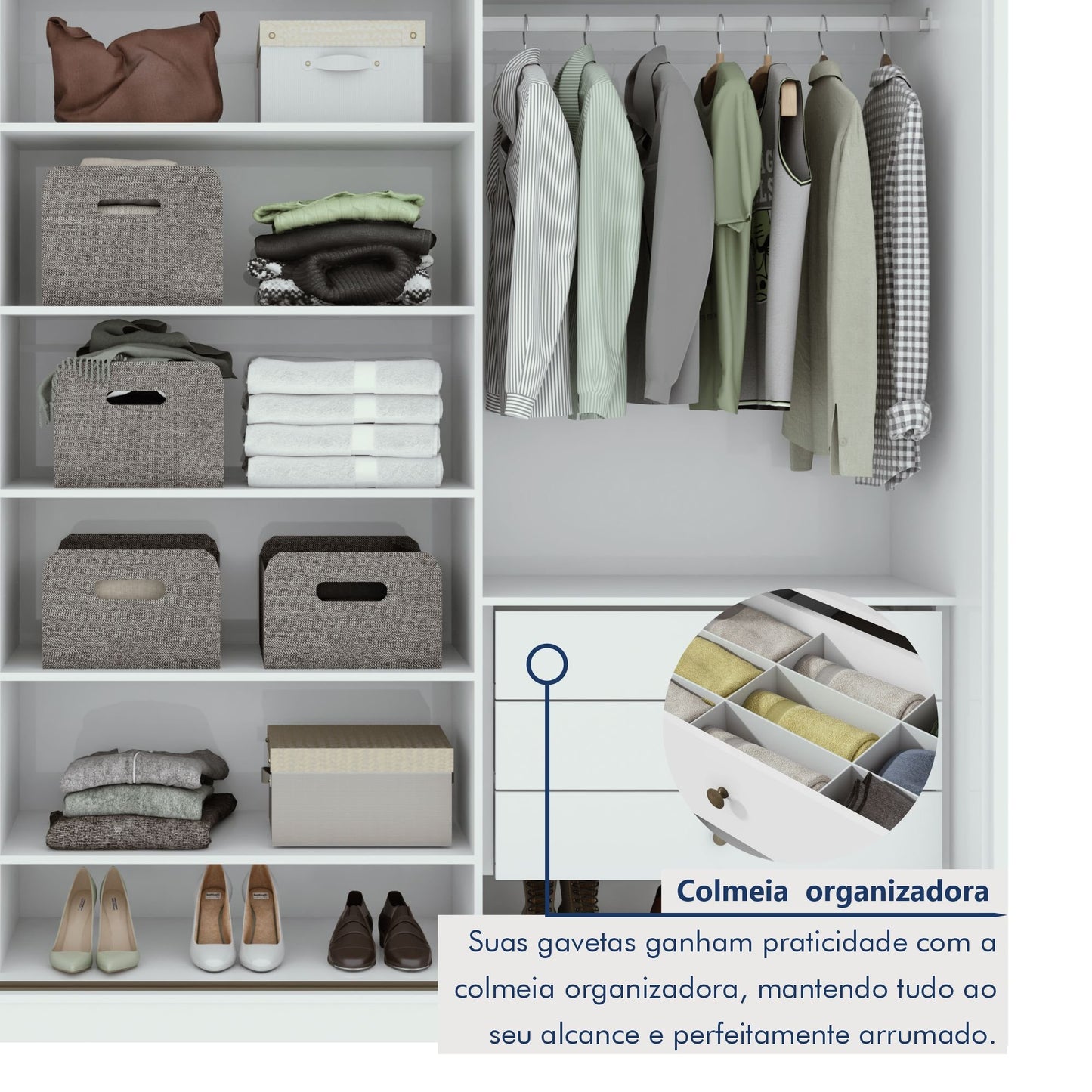 Guarda-Roupa Casal Spazio 3 Portas 6 Gavetas 100% MDF Branco