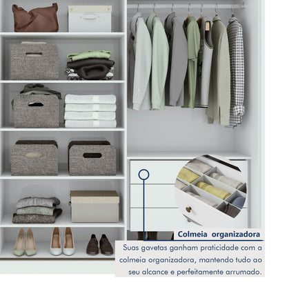 Guarda-Roupa Casal Spazio 3 Portas 6 Gavetas 100% MDF Branco