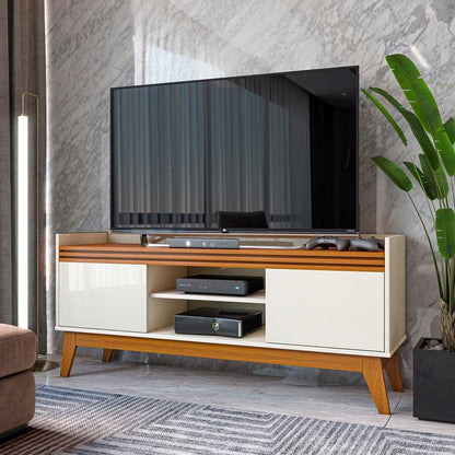 Rack para Tv até 50 Polegadas 2 Portas Ripado Astúrias 136cm Cor:off White/cedro