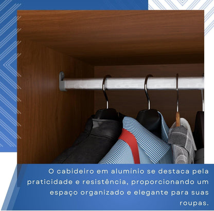 Guarda-roupa Casal 6 Portas 3 Gavetas com Espelho com Pés Roma Espresso Móveis Cinamomo/Off White