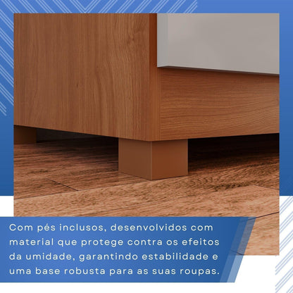 Guarda-roupa Casal 6 Portas 3 Gavetas com Espelho com Pés Roma Espresso Móveis Cinamomo/Off White