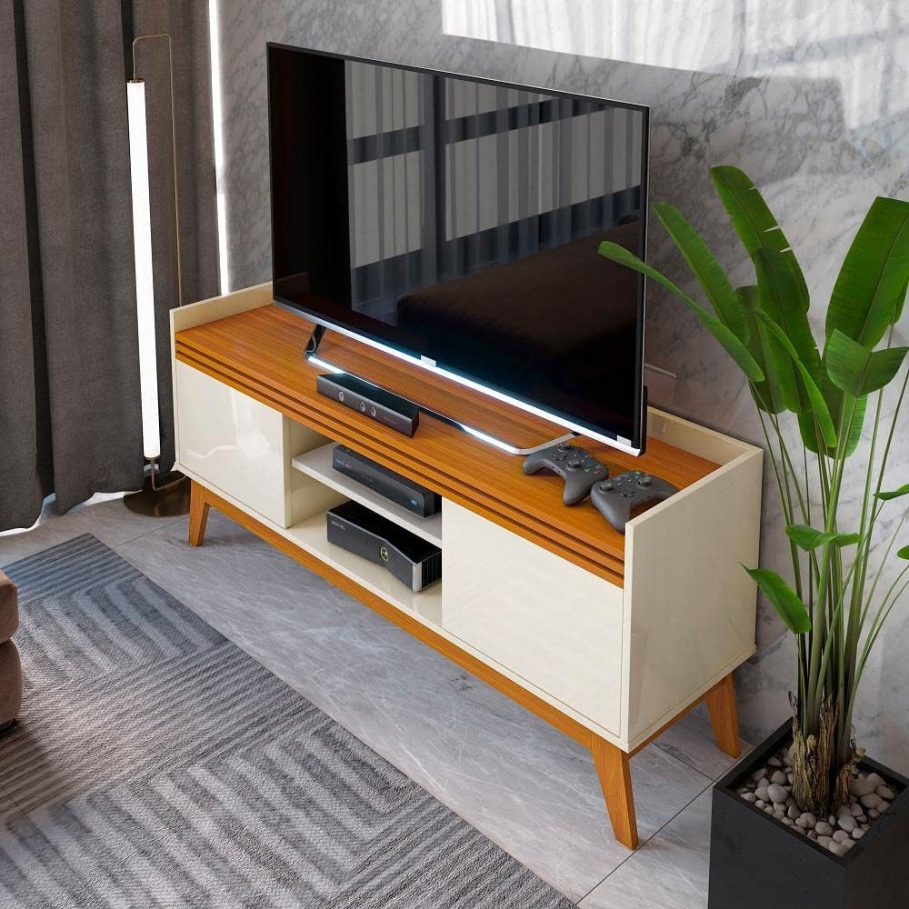 Rack para Tv até 50 Polegadas 2 Portas Ripado Astúrias 136cm Cor:off White/cedro