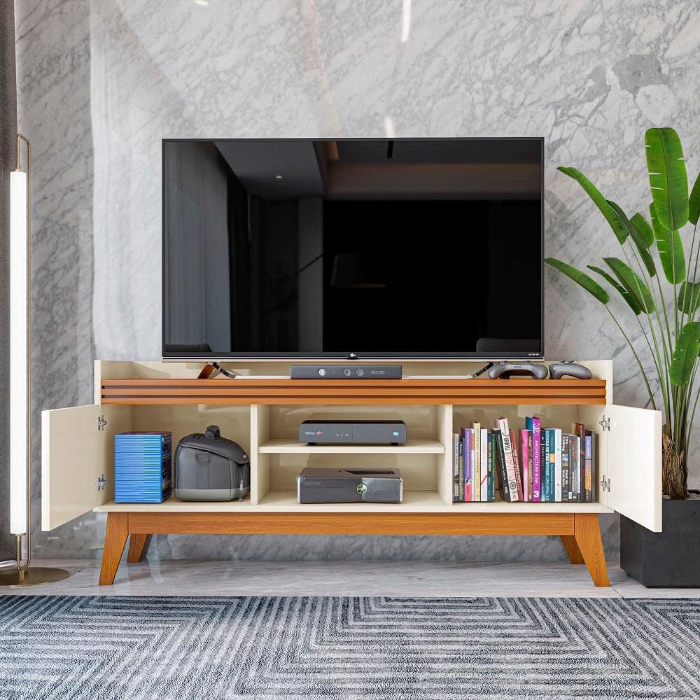 Rack para Tv até 50 Polegadas 2 Portas Ripado Astúrias 136cm Cor:off White/cedro